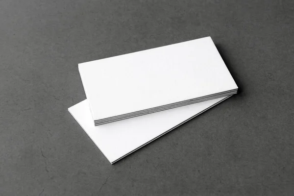 Cartões Branco Mockup Fundo Cinza Espaço Cópia Para Texto — Fotografia de Stock