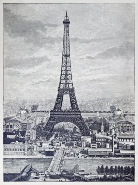 Detaylı reprography bir vintage kazınmış şekil eiffel Tower