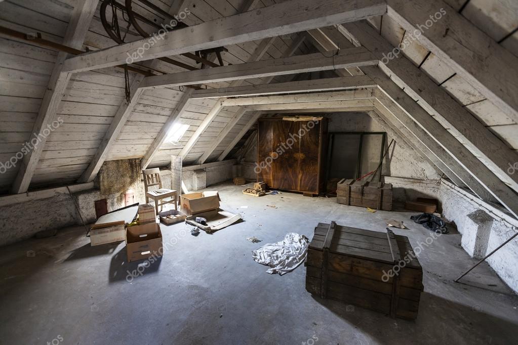 Old Attic With Hidden Secrets Of An Abandoned House Stock