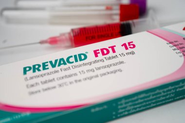Bangkok, Tayland, 1 Ekim 2020 Prevacid, Lansoprazole mide asidini azaltan, peptik ülseri tedavi eden ilaçlar..