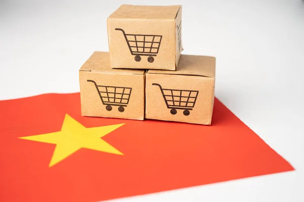 Box Shopping Cart Logo China Flag Import Export Shopping Online — Stock Photo, Image