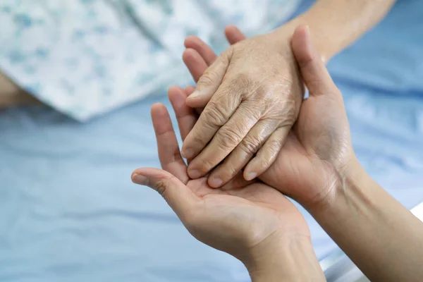 Mãos Dadas Asiático Sênior Idoso Idosa Paciente Senhora Com Amor Imagem De Stock