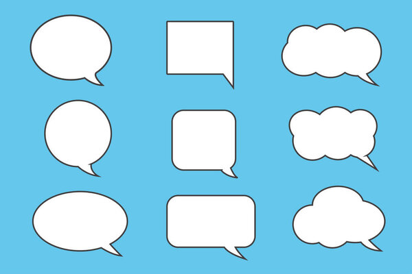 Callout text icons set on blue background, vector illustration.