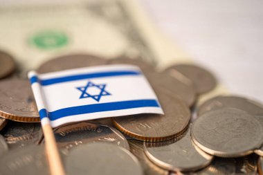 Bozuk para, finans ve muhasebe, bankacılık kavramı üzerinde Isarael bayrağı.