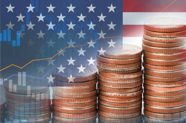 Finansal, madeni para ve ABD bayrağı veya kar finansmanı ticari trend veri geçmişini analiz etmek için Forex borsası yatırımı