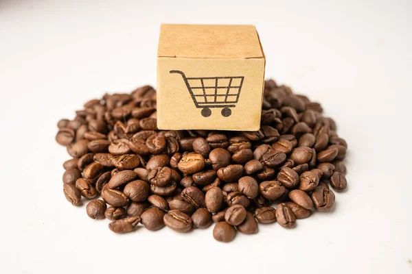 Box Shopping Cart Logo Symbol Coffee Beans Import Export Shopping — стоковое фото