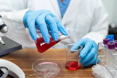 Bilimadamı analizi mikro biyolojik örnek Coronavirüs salgını ya da dünya doktorlarının laboratuvarında bulunan Covid-19 enfeksiyonu..