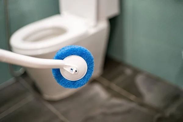 Maid Cleaning Toilet Bowl Brush Bathroom Home — Stock Photo, Image