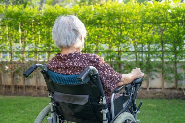 Asiatico Anziano Donna Paziente Sedia Rotelle Elettronica Parco — Foto Stock