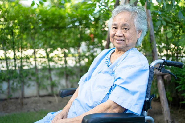 Ázsiai Idős Vagy Idős Hölgy Beteg Kerekesszékes Parkban Egészséges Erős — Stock Fotó