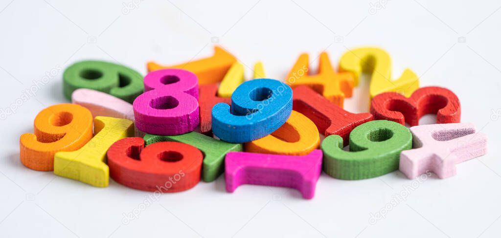 Math number colorful on white background, education study mathematics learning teach concept.