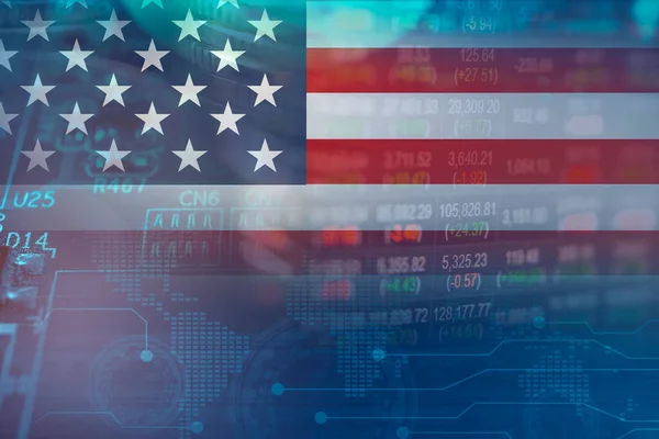 Χρηματιστηριακή Αγορά Επενδύσεων Εμπορικών Χρηματοπιστωτικών Κέρμα Και Ηπα Σημαία Αμερικής — Φωτογραφία Αρχείου