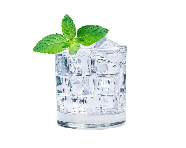 Glass Ice Cubes Cold Water Fresh Mint Leaves Drink Summer — Stock Photo, Image