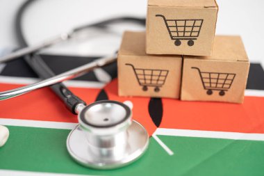 Kenya bayrağıyla alışveriş arabası logosu, çevrimiçi alışveriş, ithalat-ihracat, finans sektörü konsepti. bayrak, alışveriş çevrimiçi ithalat eCommerce ihracat finans sektörü kavramı.