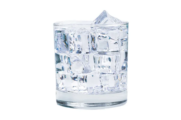 Ποτήρι Παγάκια Κρύο Φρέσκο Νερό Για Ποτό Καλοκαίρι Απομονωμένο Λευκό — Φωτογραφία Αρχείου