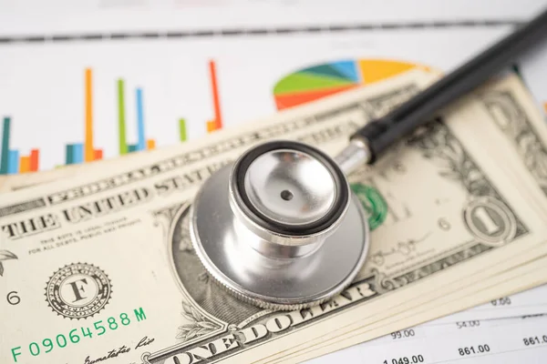 Stethoskop Auf Diagrammpapier Finanzen Konten Statistik Analytische Ökonomie Geschäftskonzept — Stockfoto