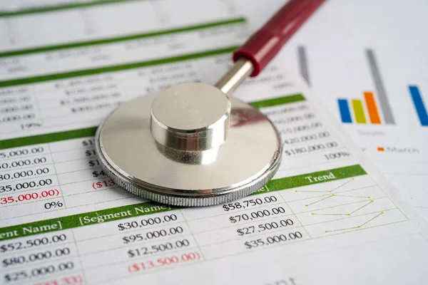 Stethoscope Spreadsheet Paper Finance Account Statistics Investment Analytic Research Data — 스톡 사진