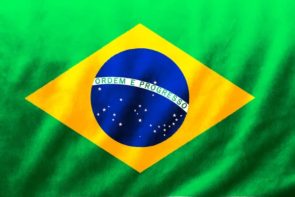 Bandeira Brasil Tecido Onda Seda Textura Fundo Ilustração — Fotografia de Stock