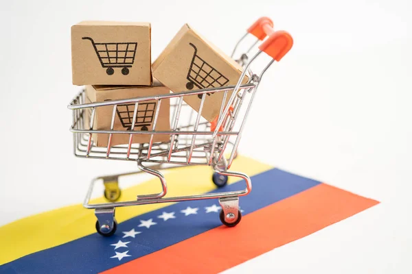 Alışveriş Arabasının Logosu Venezuela Bayrağı Olan Kutu Thalat Hracat Alışveriş — Stok fotoğraf