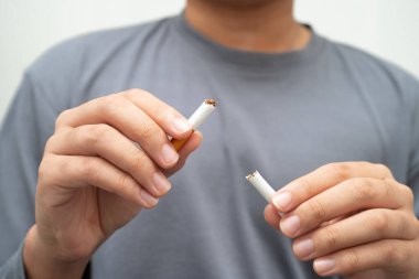 Sigarayı bırak, Asyalı genç adam kırıyor sigarayı yok et.