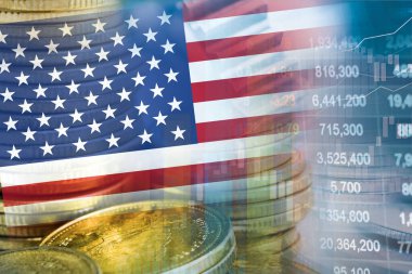 Borsa yatırımları finans, para ve ABD bayrak finans ticareti.