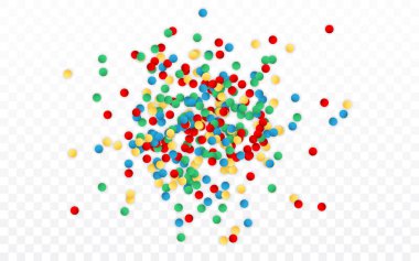 Renkli yuvarlak konfeti. Kutlama karnavalı parıltılı konfeti. Lüks tebrik kartı. Vektör illüstrasyonu.