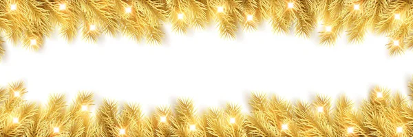 Şenlikli Yeni Yıl Arkaplanı Noel Altın Ladin Dalları Tatilin Arka — Stok Vektör