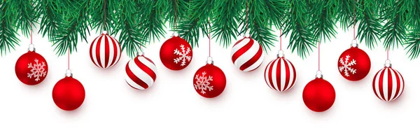 Festliche Weihnachten Oder Neujahr Hintergrund Weihnachtsbaumzweige Und Weihnachtskugel Vektorillustration — Stockvektor