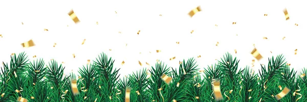Yılbaşı Kutlaması Yeni Yıl Arkaplanı Konfetili Noel Ağacı Dalları Tatilin — Stok Vektör