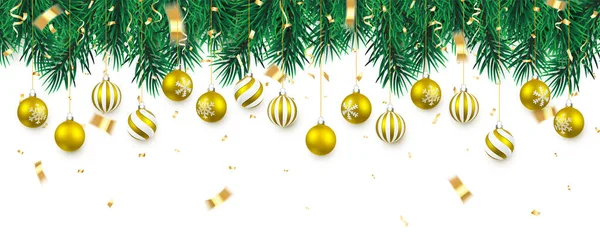 Festliche Weihnachten Oder Neujahr Hintergrund Weihnachtsbaumzweige Mit Konfetti Und Goldenen — Stockvektor