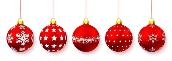 Rot Glänzend Leuchtende Weihnachtskugeln Weihnachtsglaskugel Vorlage Für Die Weihnachtsdekoration Vektorillustration — Stockvektor
