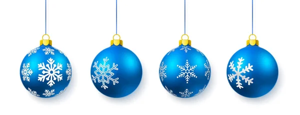 Kék Fényes Átlátszó Karácsonyi Labdák Karácsonyi Üveggolyó Ünnepi Dekoráció Sablon — Stock Vector