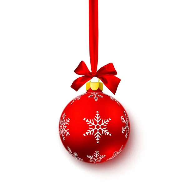 Piros Fényes Karácsonyi Labda Piros Karácsonyi Üveggolyó Ünnepi Dekoráció Sablon — Stock Vector