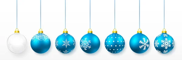 Blau Glänzende Und Transparente Weihnachtskugeln Weihnachtsglaskugel Vorlage Für Die Weihnachtsdekoration — Stockvektor