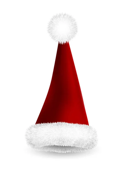 现实的红色圣诞老人帽 白色背景隔离 光滑的网状圣诞老人帽 毛皮的 矢量说明 — 图库矢量图片