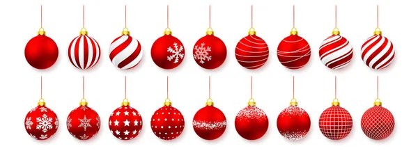 Vermelho Brilhante Brilhante Bolas Natal Bola Vidro Natal Modelo Decoração — Vetor de Stock