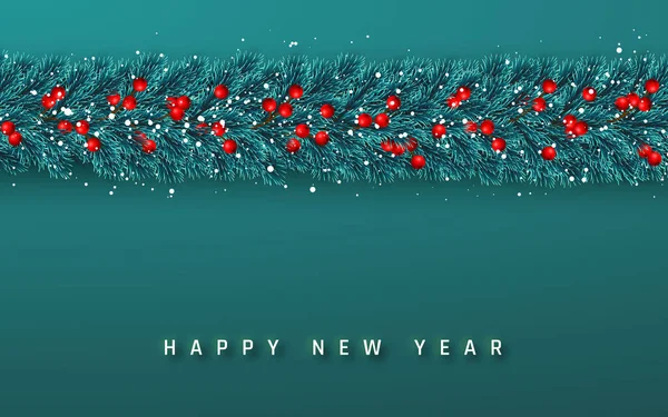 新年背景 圣诞花环有冬青浆果和圣诞雪的树枝 假日的背景 矢量说明 — 图库矢量图片