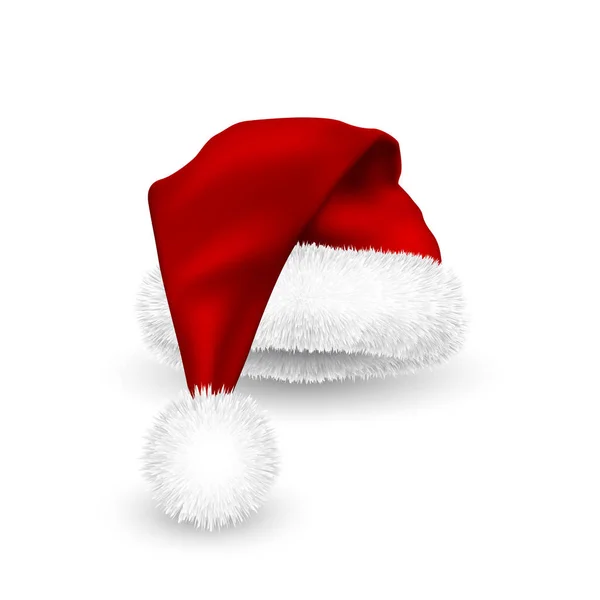 Realistic Red Santa Claus Hat Isolated White Background Gradient Mesh — Stock Vector