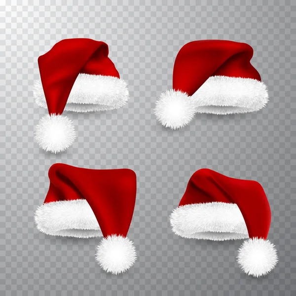 Realistic Red Santa Claus Hat Isolated Gray Transparent Background Gradient — Stock Vector