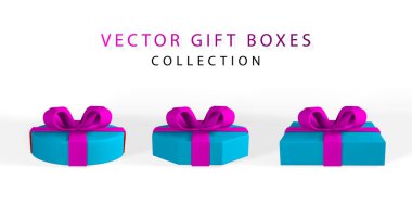 3D görüntüleme ve fiyonklu gerçekçi hediye kutusu çizimi. Beyaz arka planda gölgesi olan karton kutu. Vektör illüstrasyonu.