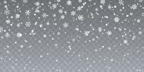 クリスマスの雪 透明な背景に雪片が降っています 降雪だ ベクターイラスト — ストックベクタ