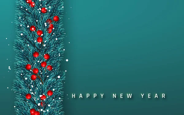 新年背景 圣诞花环有冬青浆果和圣诞雪的树枝 假日的背景 矢量说明 — 图库矢量图片