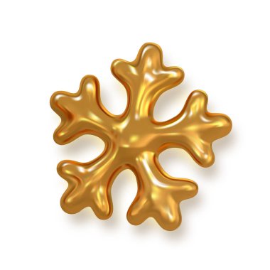 Noel ve Kış Tasarımı için Altın Kar Tanesi Sembolü. Parlak metalik elementler lüks tatil dekorasyonu ve mevsimsel grafikler için mükemmel. Vektör İllüstrasyonu.