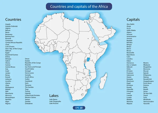 Countries and capitals of the Africa — Stock Vector