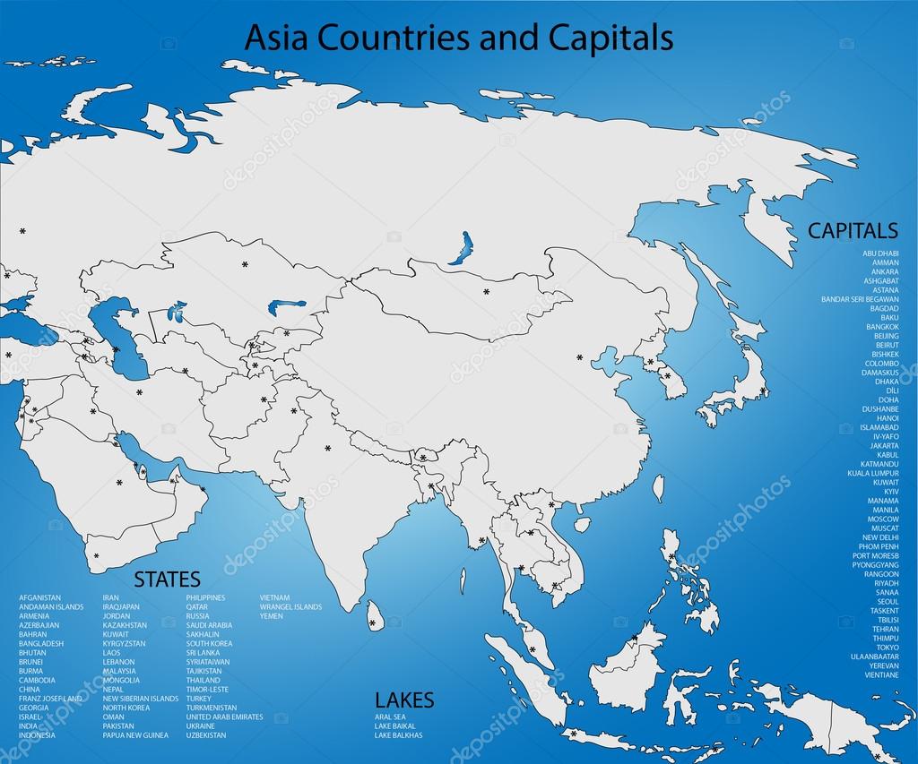 Asien Karta Med Länder Och Huvudstäder | Karta