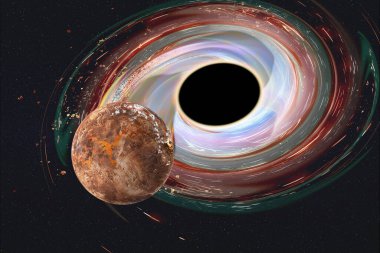 Kara deliğe hapsolmuş kırmızı bir gezegen.