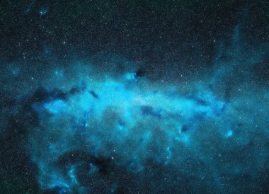 Samanyolu galaksisi merkezi mavi ışıkta. Bilim astronomisi konsepti duvar kağıdı.