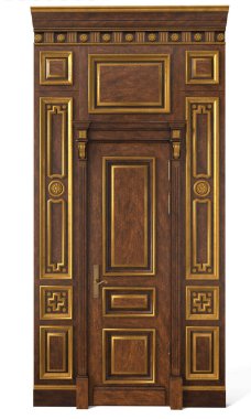 Evlerin, çalışma odalarının, oturma odalarının iç kısımları için ahşap panelli klasik bir kapı.