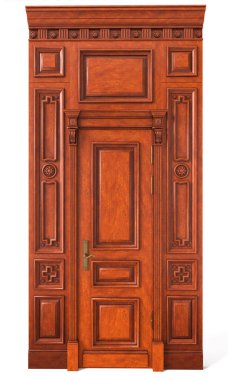 Evlerin, çalışma odalarının, oturma odalarının iç kısımları için ahşap panelli klasik bir kapı.