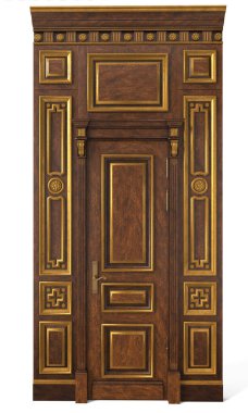 Evlerin, çalışma odalarının, oturma odalarının iç kısımları için ahşap panelli klasik bir kapı.